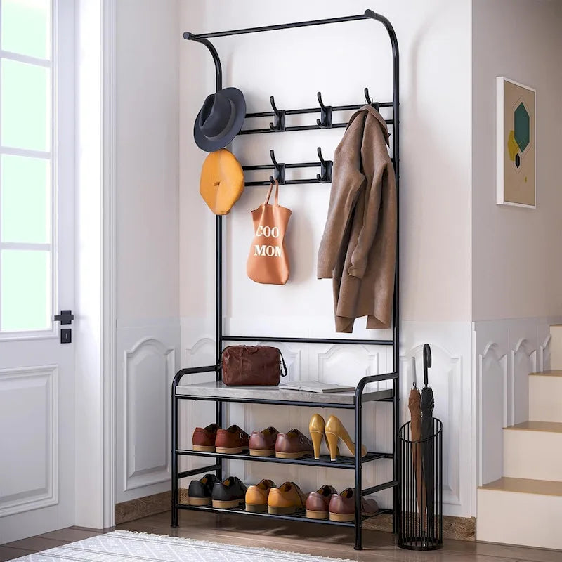 Narrow Hall Tree Storage Bench for Entryway, Coat Rack Shoe Bench