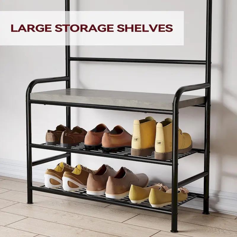 Narrow Hall Tree Storage Bench for Entryway, Coat Rack Shoe Bench