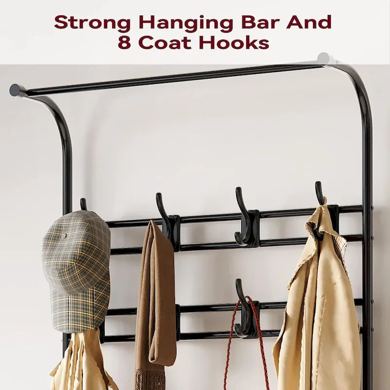 Narrow Hall Tree Storage Bench for Entryway, Coat Rack Shoe Bench