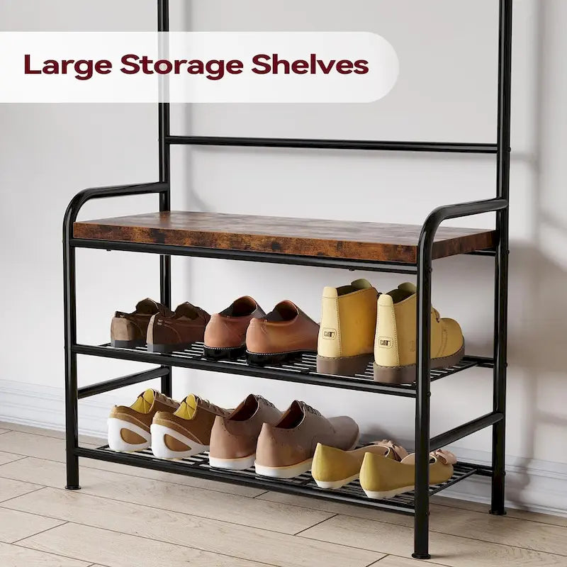 Narrow Hall Tree Storage Bench for Entryway, Coat Rack Shoe Bench