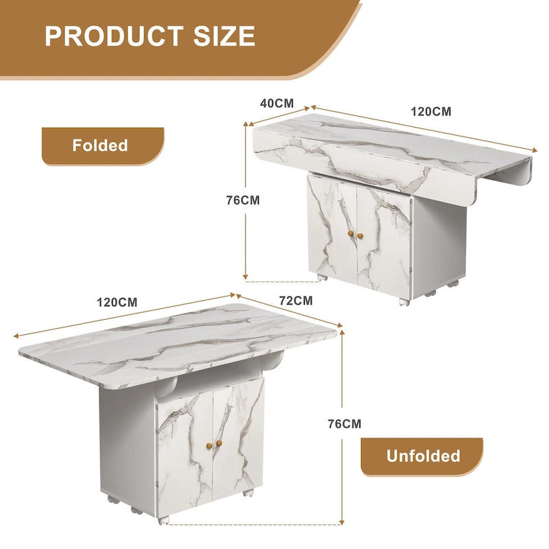 47 Wood Rolling Folding Kitchen Island with Storage Rack and Cabinet