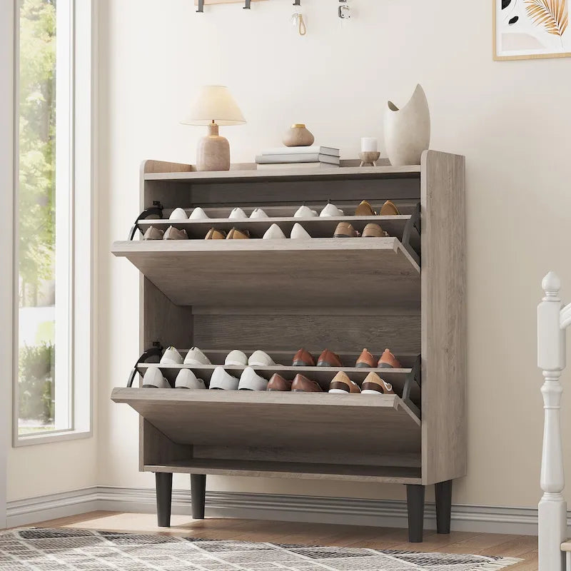 Shoe Cabinet with 3/2/4 Flip Drawers, Modern Shoe Storage for Entryway, Wooden Shoe Organizer Cabinet