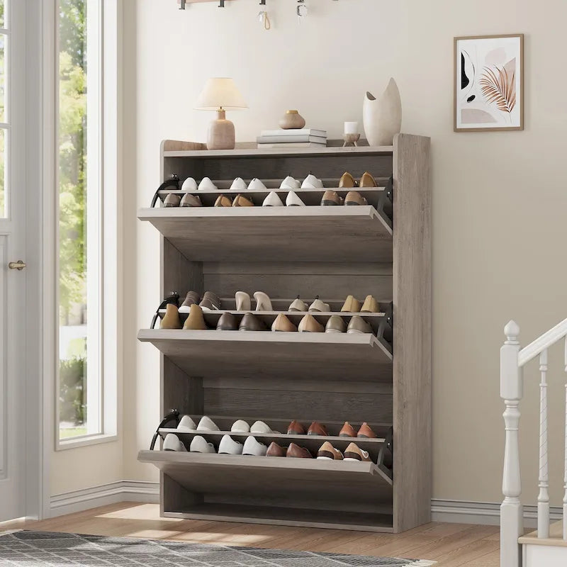 Shoe Cabinet with 3/2/4 Flip Drawers, Modern Shoe Storage for Entryway, Wooden Shoe Organizer Cabinet