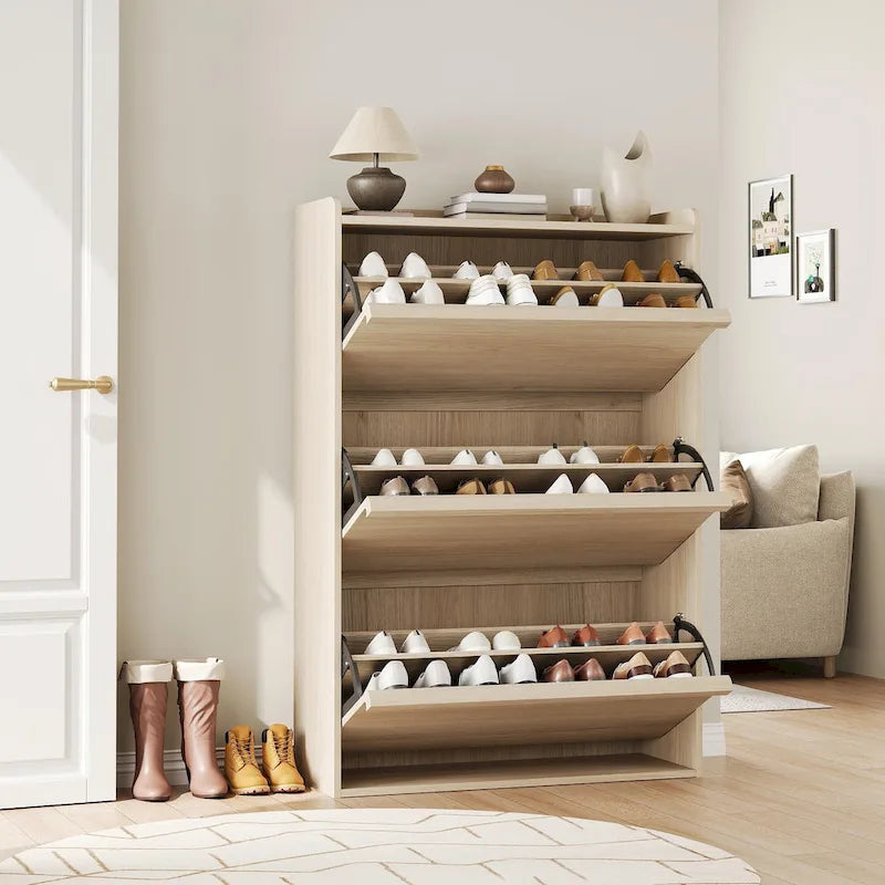 Shoe Cabinet with 3/2/4 Flip Drawers, Modern Shoe Storage for Entryway, Wooden Shoe Organizer Cabinet