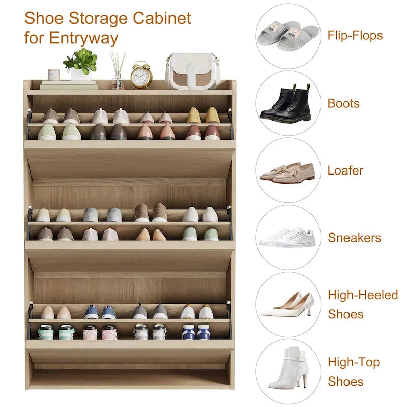 Shoe Cabinet with 3/2/4 Flip Drawers, Modern Shoe Storage for Entryway, Wooden Shoe Organizer Cabinet