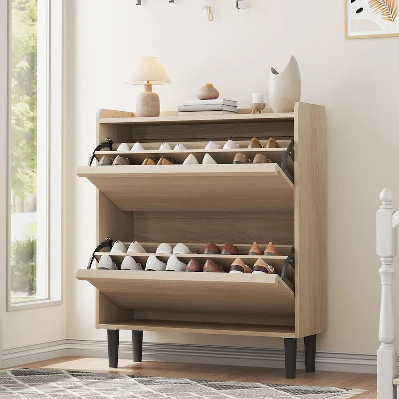 Shoe Cabinet with 3/2/4 Flip Drawers, Modern Shoe Storage for Entryway, Wooden Shoe Organizer Cabinet