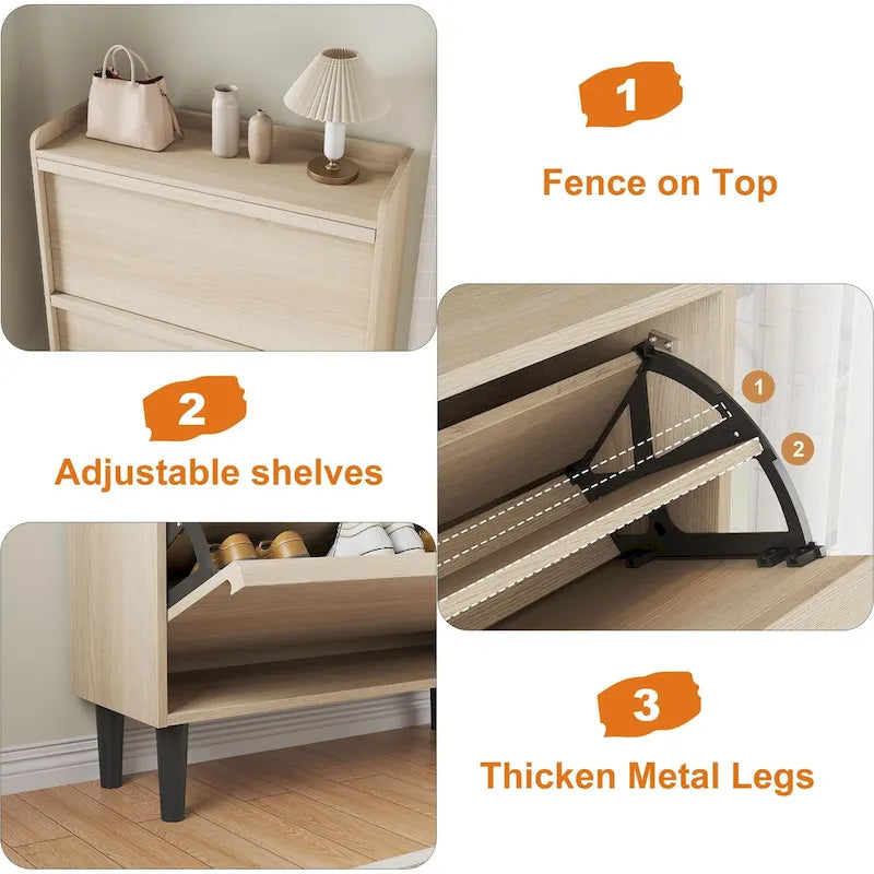 Shoe Cabinet with 3/2/4 Flip Drawers, Modern Shoe Storage for Entryway, Wooden Shoe Organizer Cabinet