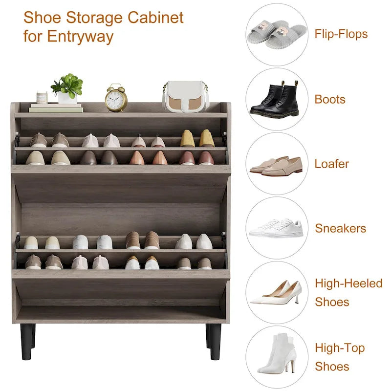 Shoe Cabinet with 3/2/4 Flip Drawers, Modern Shoe Storage for Entryway, Wooden Shoe Organizer Cabinet