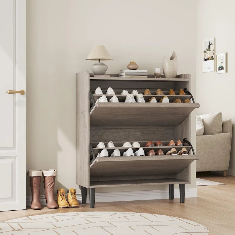 Shoe Cabinet with 3/2/4 Flip Drawers, Modern Shoe Storage for Entryway, Wooden Shoe Organizer Cabinet