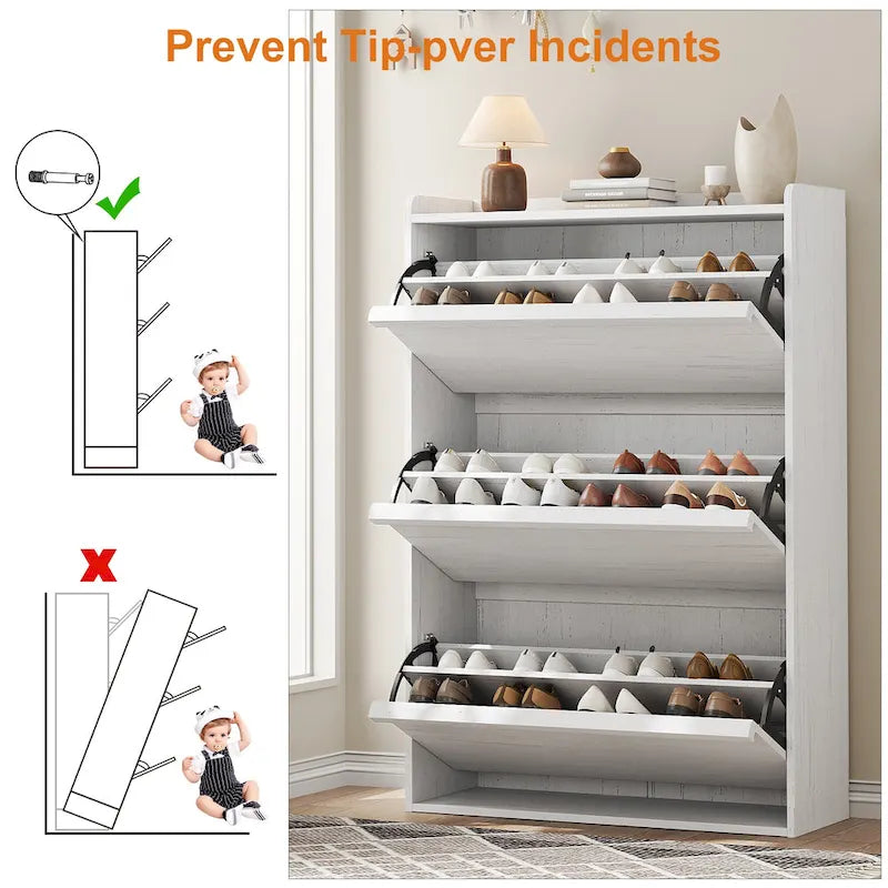 Shoe Cabinet with 3/2/4 Flip Drawers, Modern Shoe Storage for Entryway, Wooden Shoe Organizer Cabinet