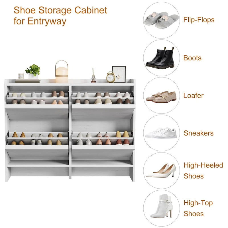 Shoe Cabinet with 3/2/4 Flip Drawers, Modern Shoe Storage for Entryway, Wooden Shoe Organizer Cabinet
