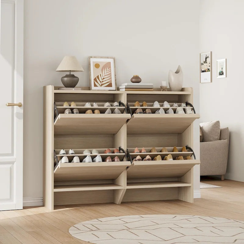 Shoe Cabinet with 3/2/4 Flip Drawers, Modern Shoe Storage for Entryway, Wooden Shoe Organizer Cabinet
