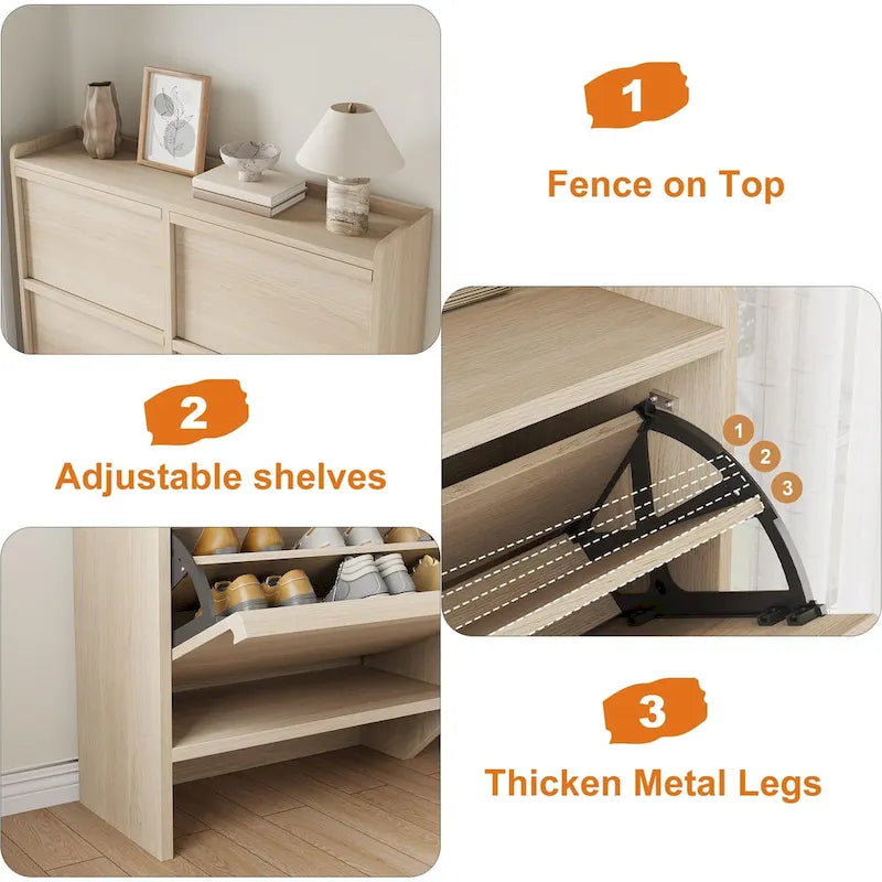 Shoe Cabinet with 3/2/4 Flip Drawers, Modern Shoe Storage for Entryway, Wooden Shoe Organizer Cabinet