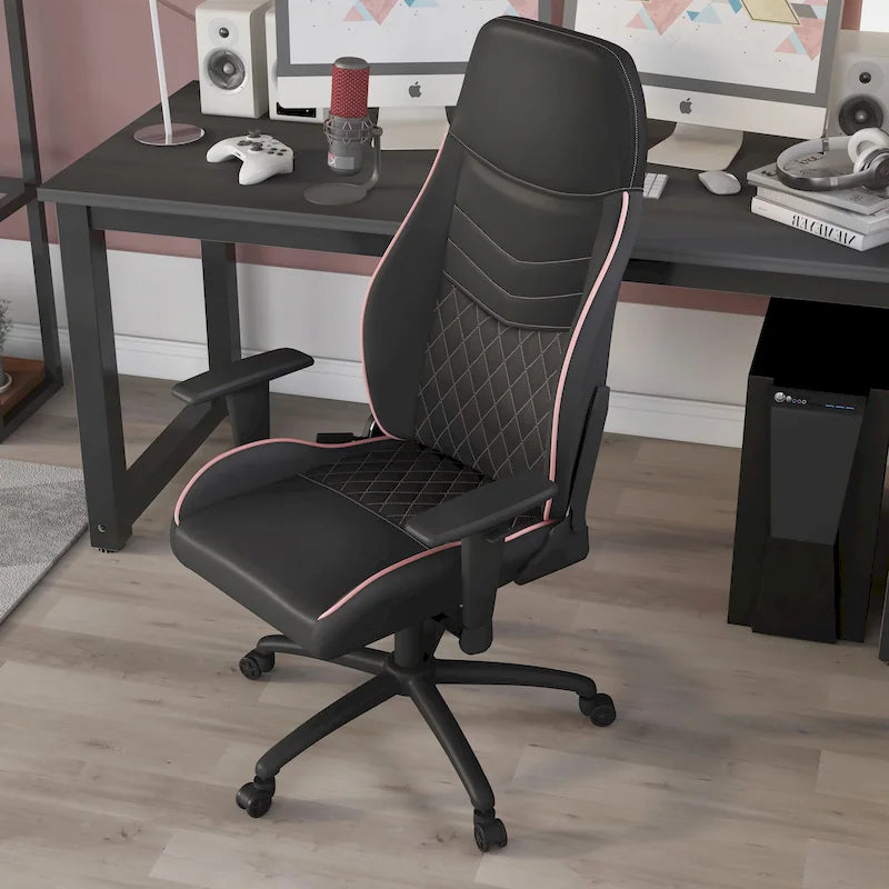 Black Faux Leather Reclining Gaming Chair by