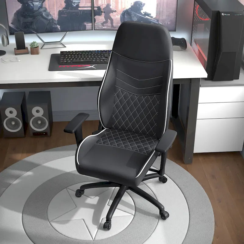 Black Faux Leather Reclining Gaming Chair by