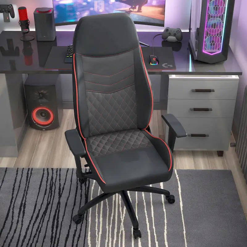 Black Faux Leather Reclining Gaming Chair by