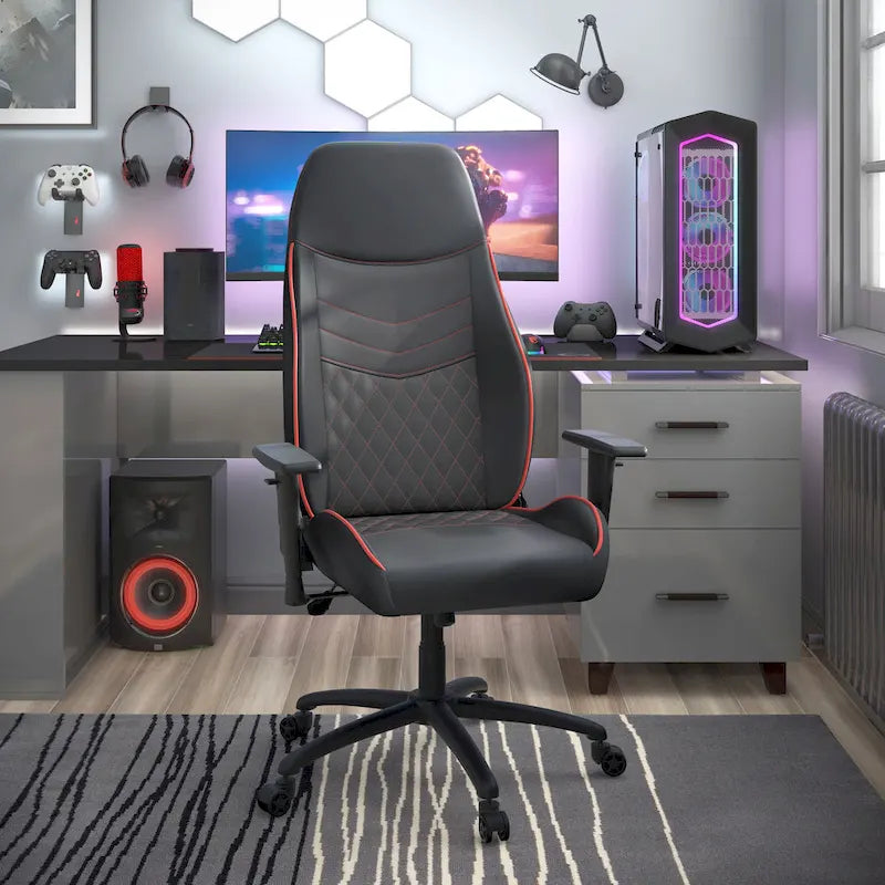 Black Faux Leather Reclining Gaming Chair by
