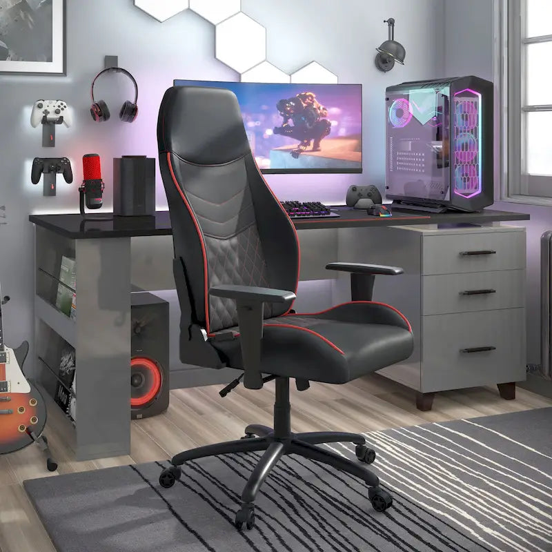 Black Faux Leather Reclining Gaming Chair by