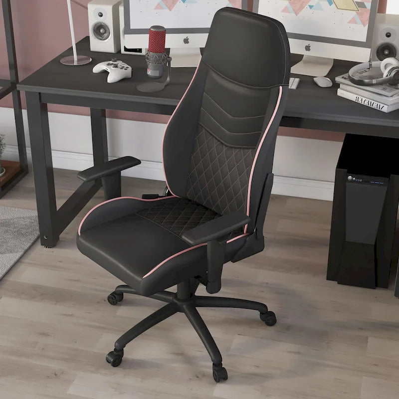 Black Faux Leather Reclining Gaming Chair by