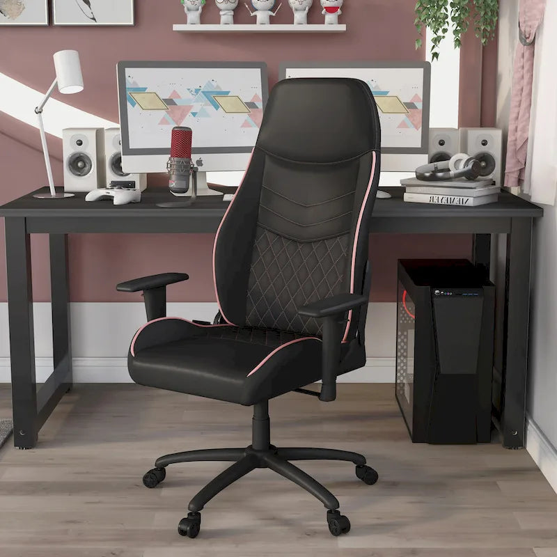 Black Faux Leather Reclining Gaming Chair by