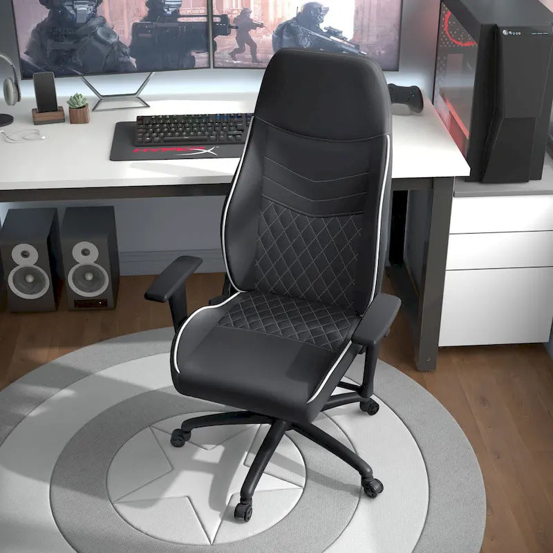 Black Faux Leather Reclining Gaming Chair by