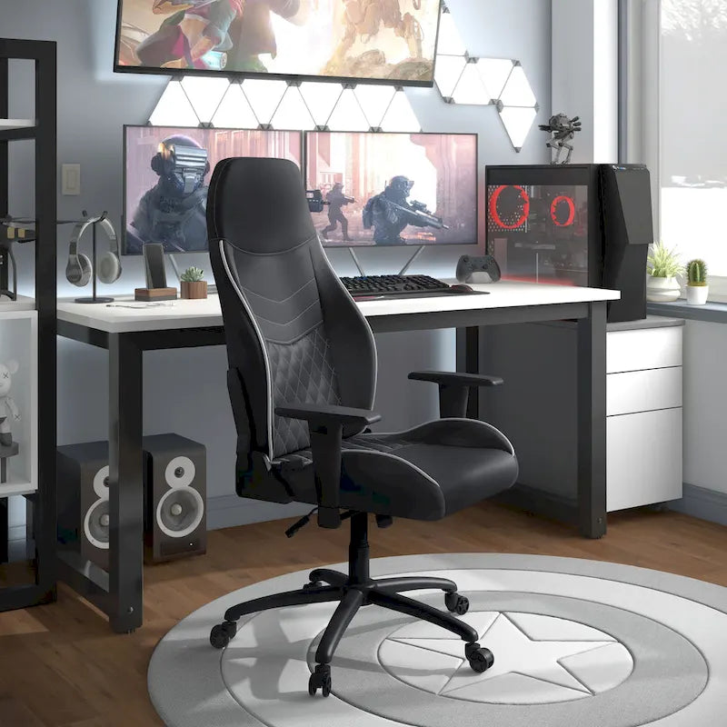 Black Faux Leather Reclining Gaming Chair by
