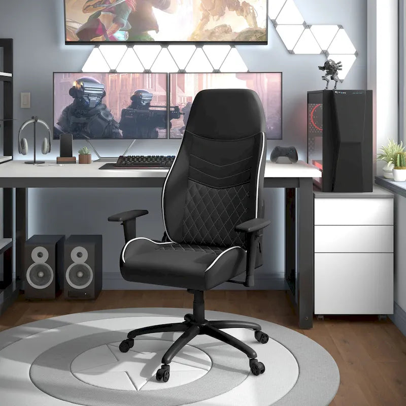Black Faux Leather Reclining Gaming Chair by