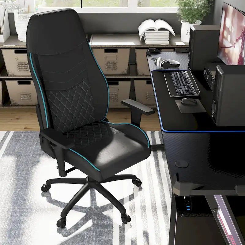 Black Faux Leather Reclining Gaming Chair by