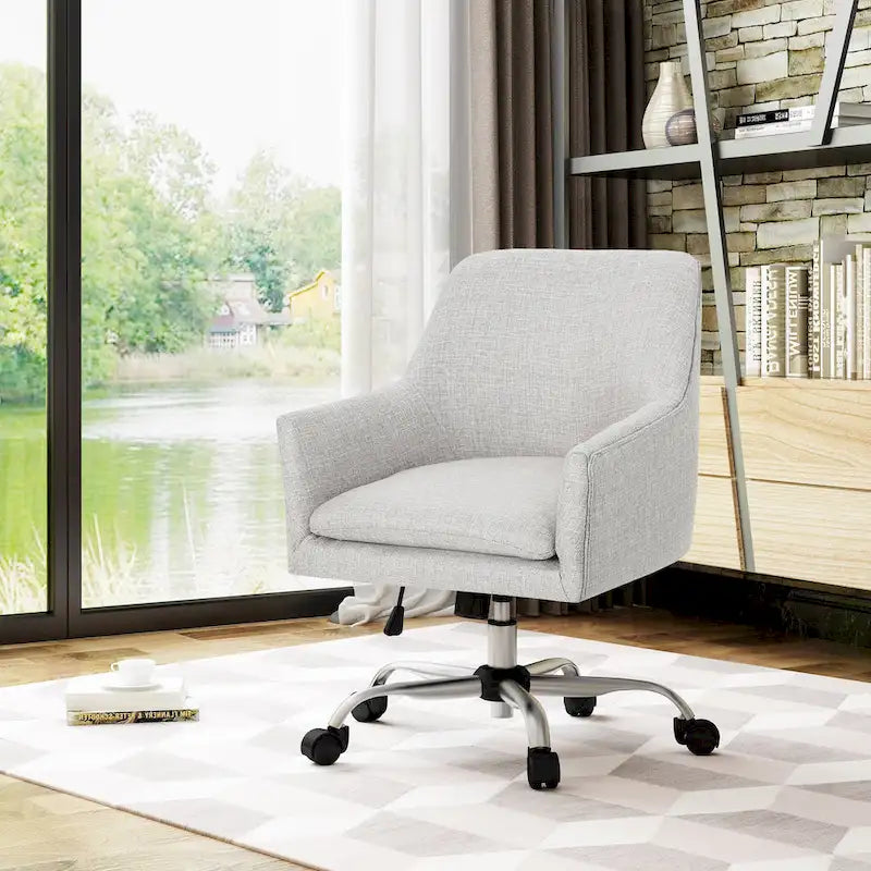 Mid Century Modern Fabric Home Office Chair with Chrome Base by - N/A
