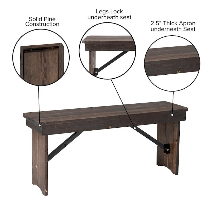 40 x 12 Antique Rustic Solid Pine Folding Farm Bench