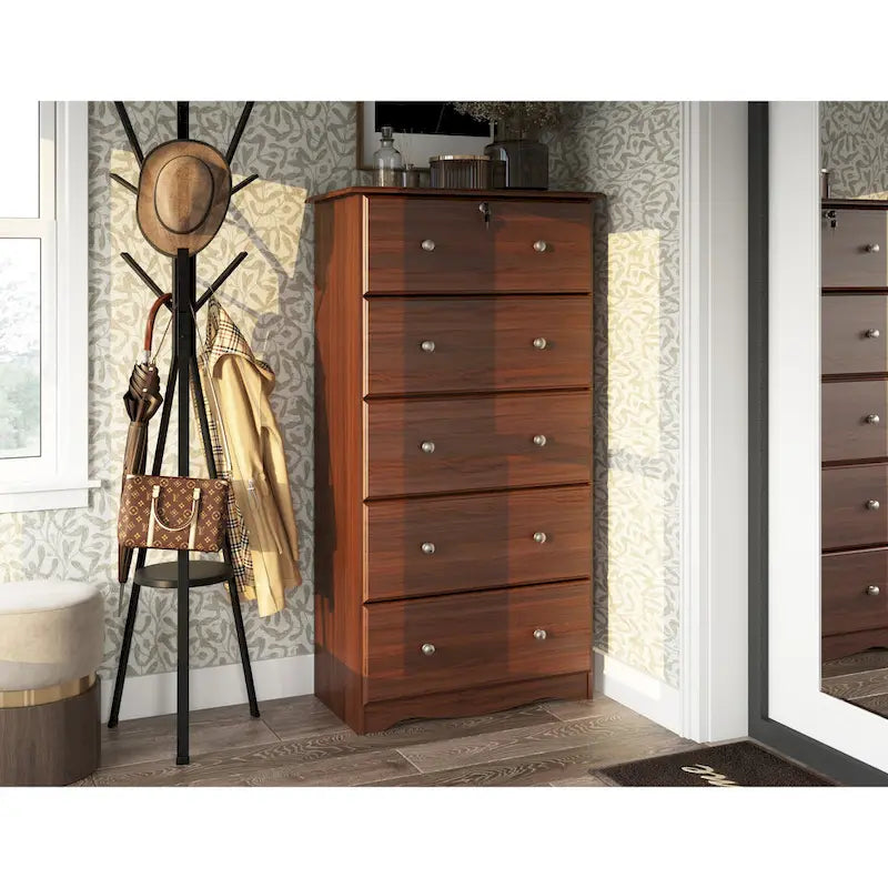 Imports 100% Solid Wood 5-Jumbo Drawer Chest with Lock, Metal or Wooden Knobs