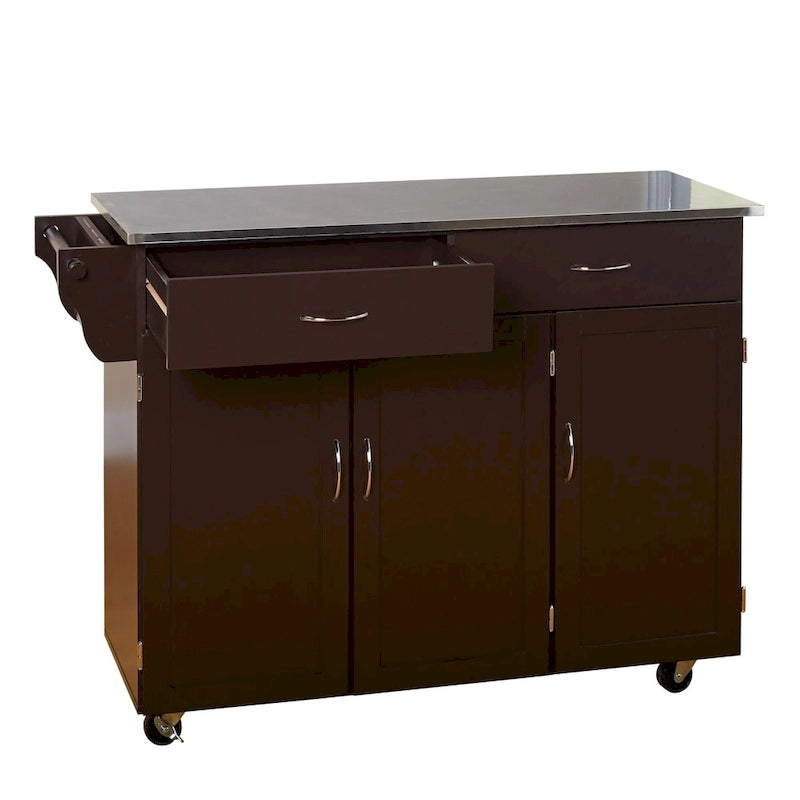 Rolling Kitchen Cart with Stainless Steel Top