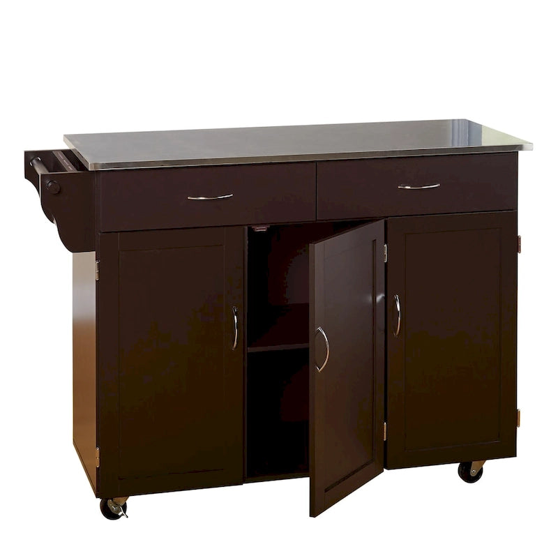 Rolling Kitchen Cart with Stainless Steel Top