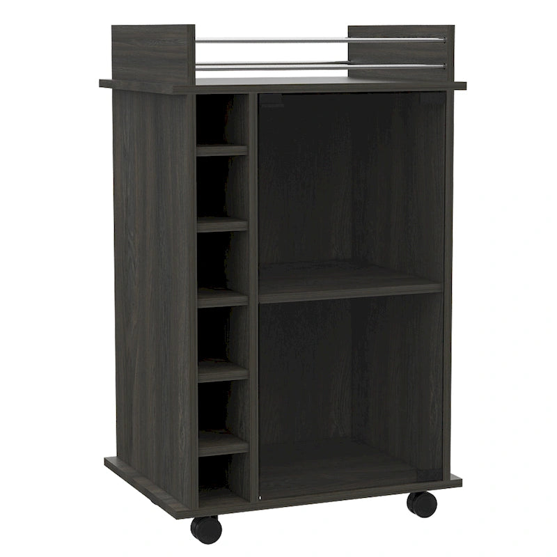 Bar Cart,Two Shelves, Six Built-in Wine Rack and Four Casters - N/A