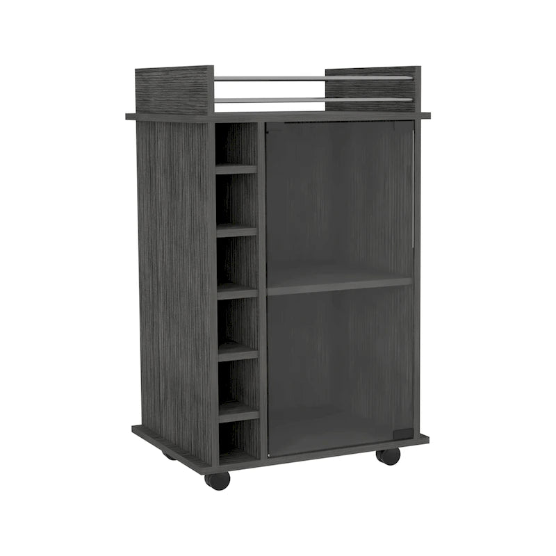 Bar Cart,Two Shelves, Six Built-in Wine Rack and Four Casters - N/A