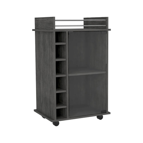 TUHOME Dukat Bar Cart,Two Shelves, Six Built-in Wine Rack and Four Casters - N/A