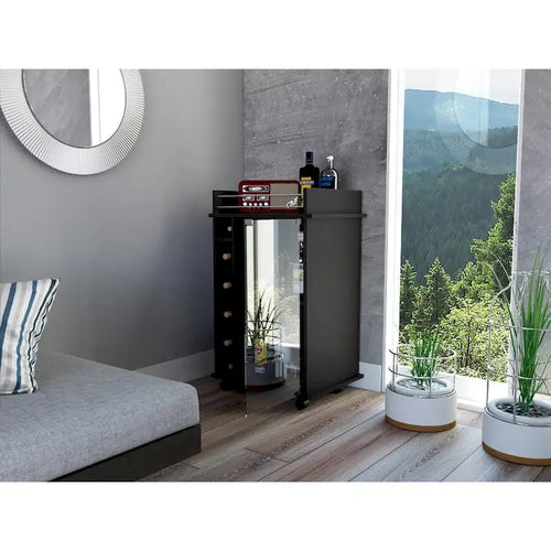 Bar Cart,Two Shelves, Six Built-in Wine Rack and Four Casters - N/A