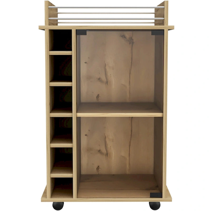 Bar Cart,Two Shelves, Six Built-in Wine Rack and Four Casters - N/A