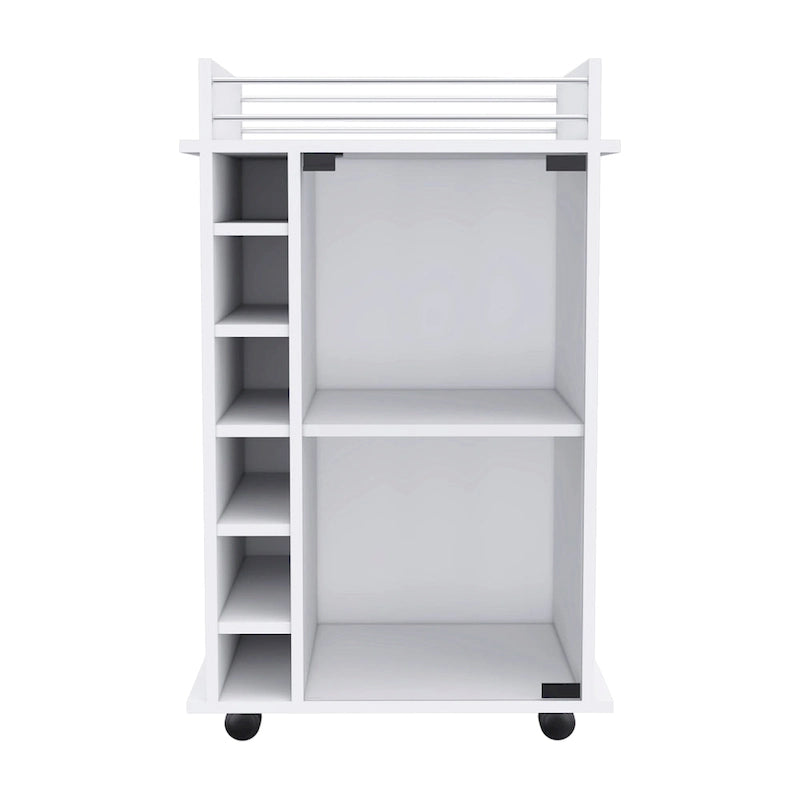 Bar Cart,Two Shelves, Six Built-in Wine Rack and Four Casters - N/A