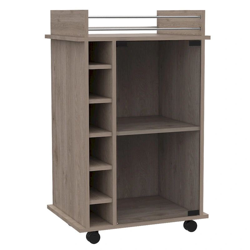 Bar Cart,Two Shelves, Six Built-in Wine Rack and Four Casters - N/A