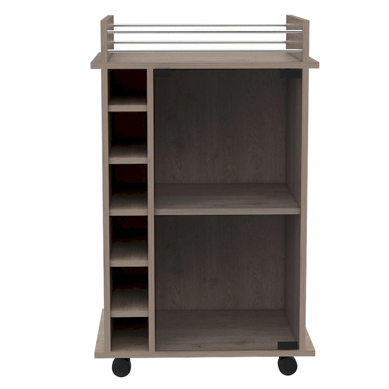 Bar Cart,Two Shelves, Six Built-in Wine Rack and Four Casters - N/A