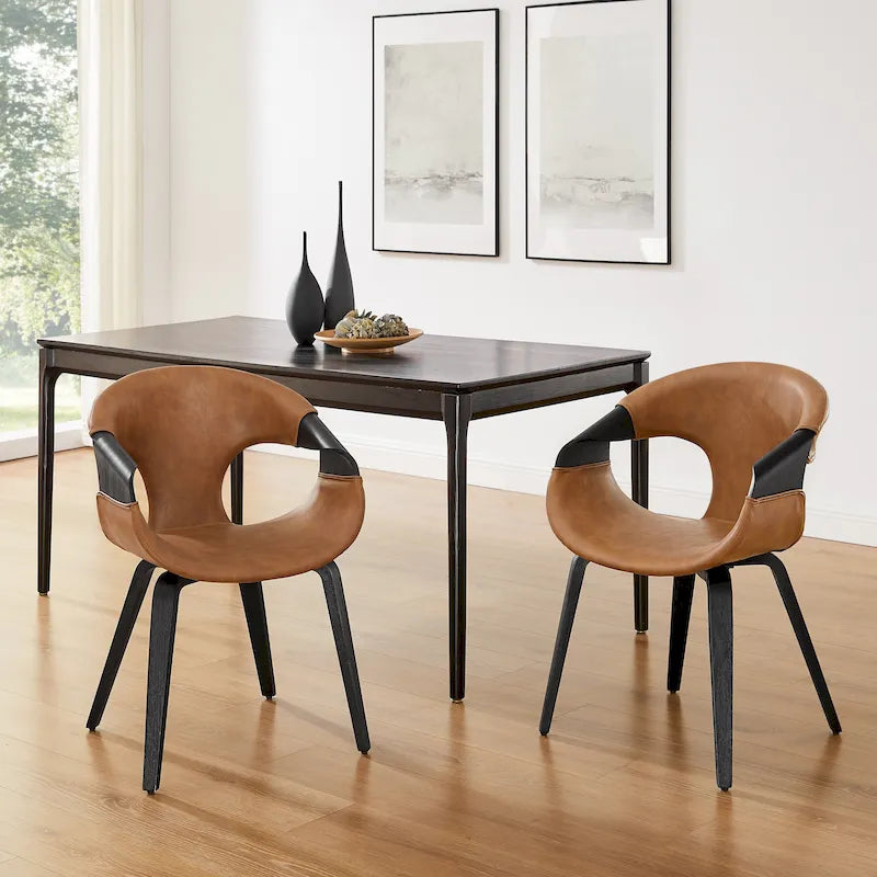 Mid-century Modern Faux Leather Bentwood Dining Chair