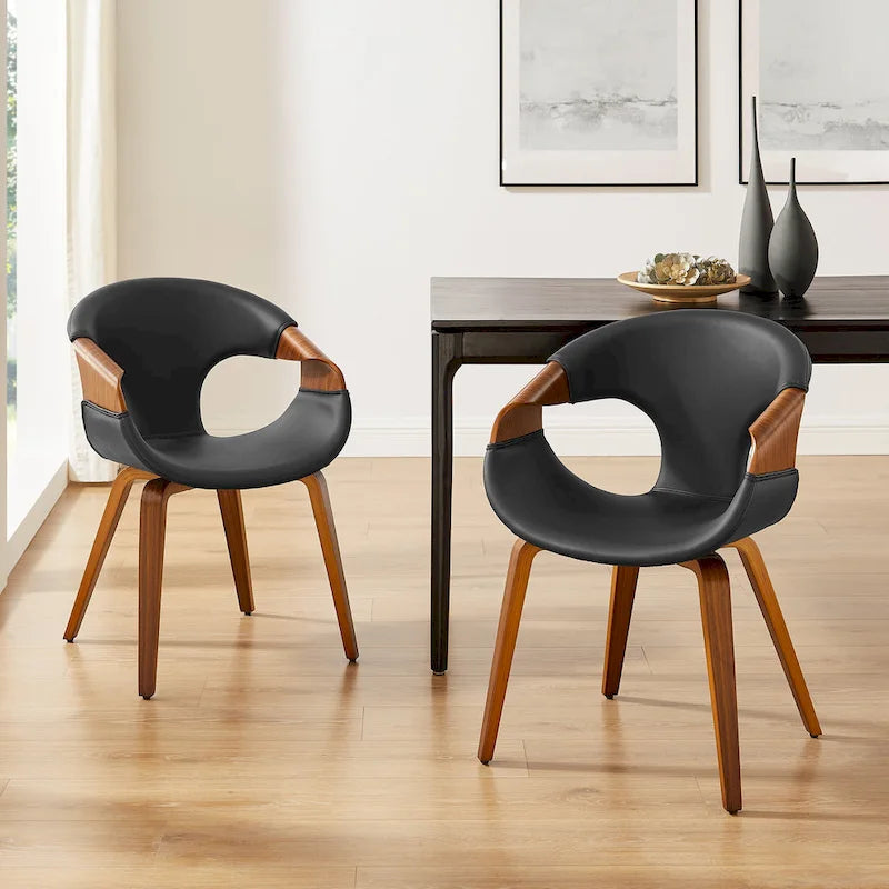 Mid-century Modern Faux Leather Bentwood Dining Chair