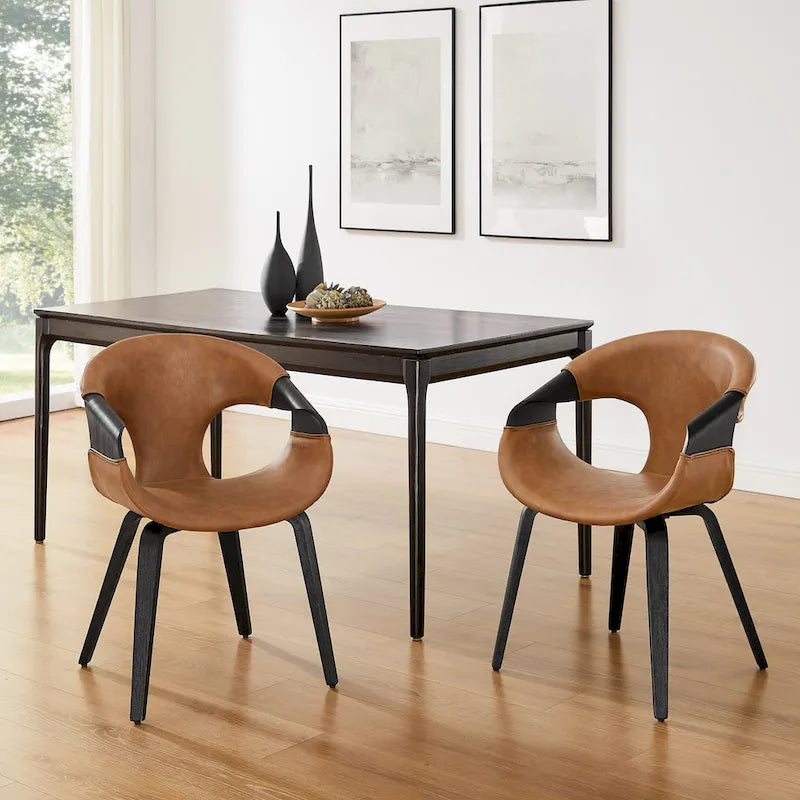 Mid-century Modern Faux Leather Bentwood Dining Chair
