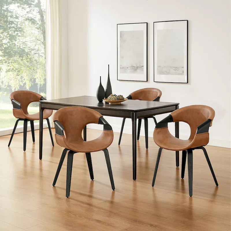 Mid-century Modern Faux Leather Bentwood Dining Chair