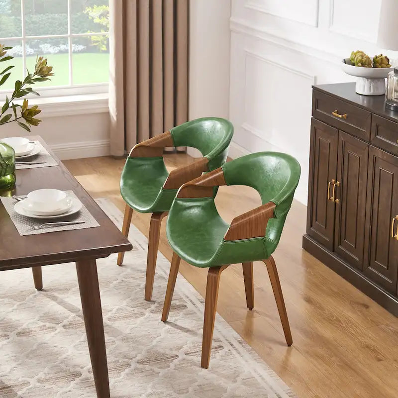 Mid-century Modern Faux Leather Bentwood Dining Chair