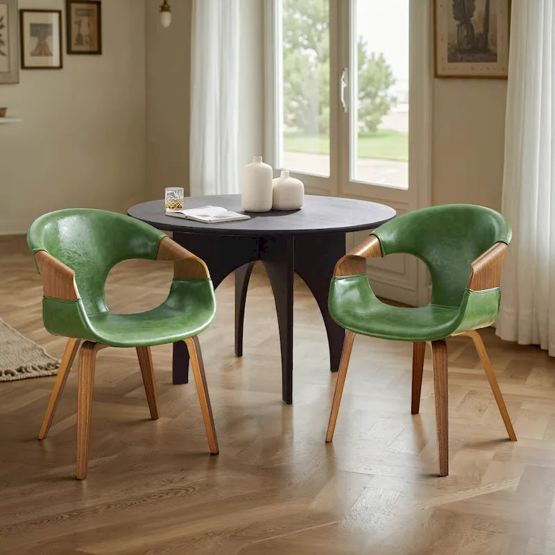 Mid-century Modern Faux Leather Bentwood Dining Chair