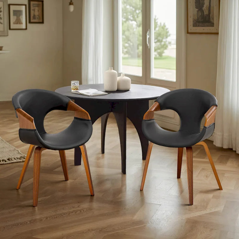 Mid-century Modern Faux Leather Bentwood Dining Chair