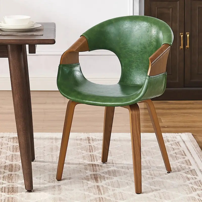 Mid-century Modern Faux Leather Bentwood Dining Chair