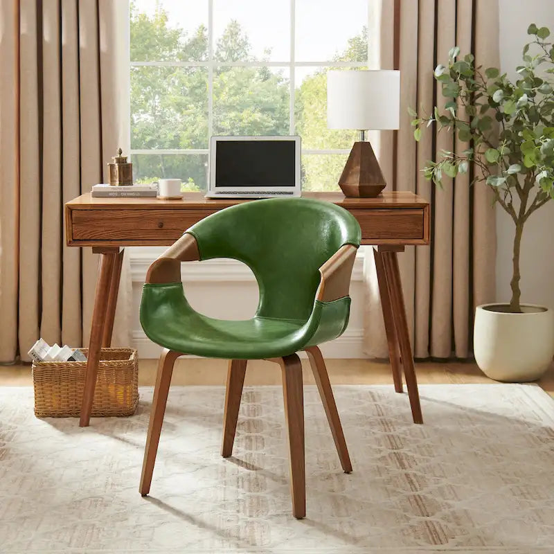 Mid-century Modern Faux Leather Bentwood Dining Chair